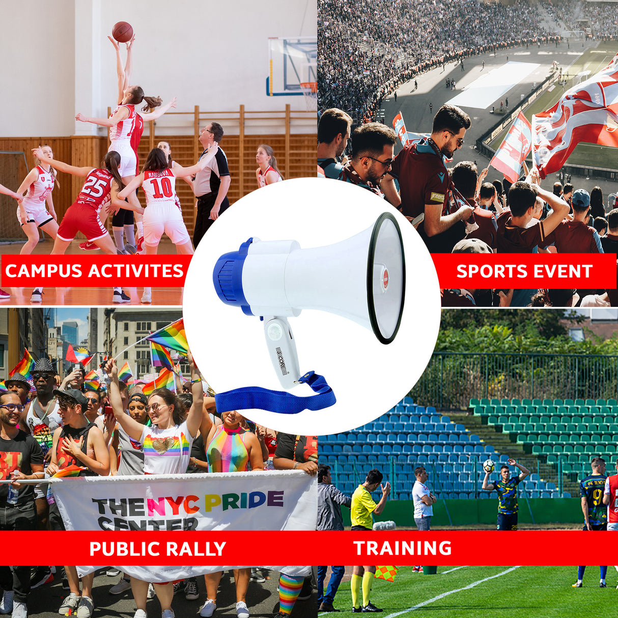 5 Core Megaphone 30W Bull Horn PA Speaker w 800 Yards Range USB Loud Siren Voice Amplifier Portable
