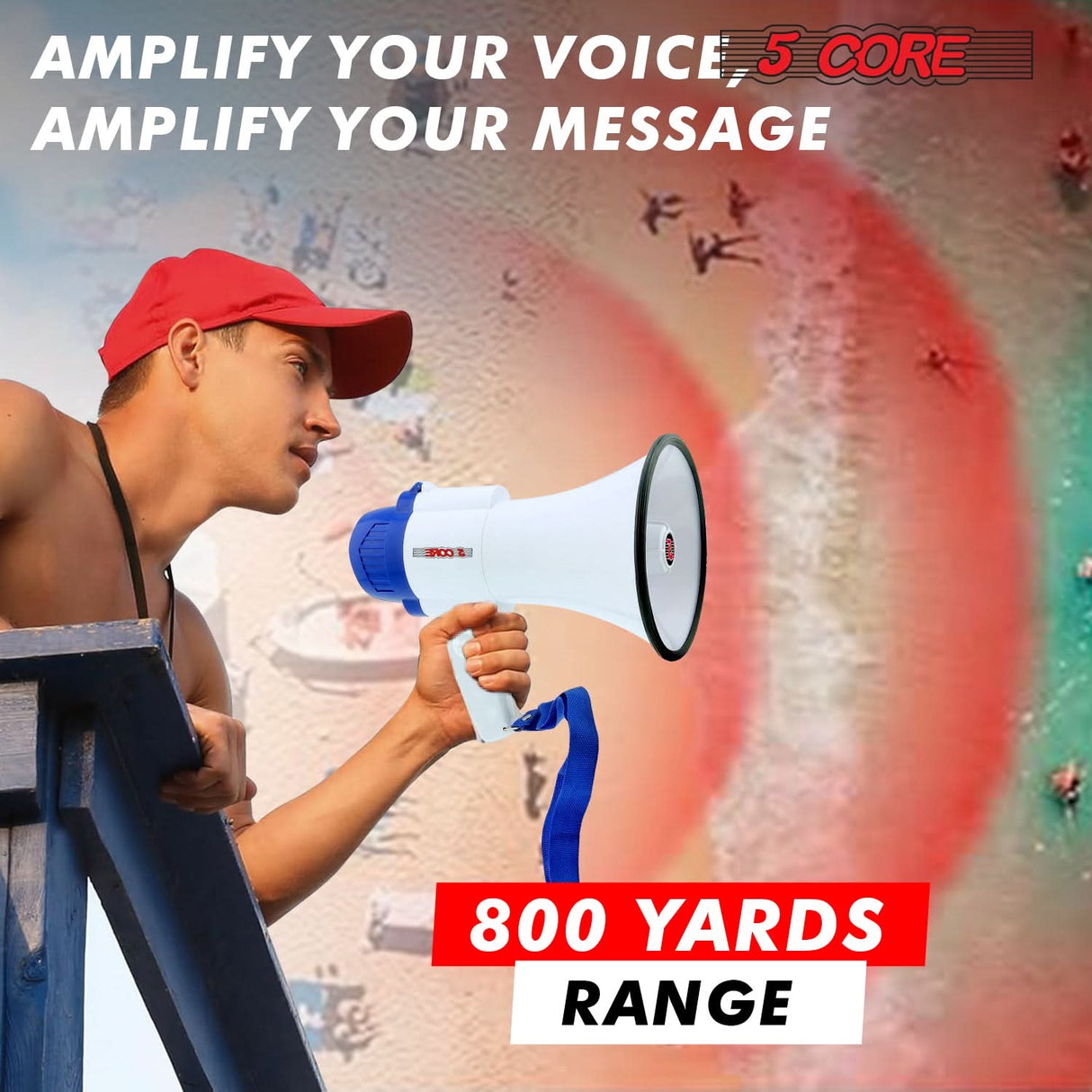 5 Core Megaphone 30W Bull Horn PA Speaker w 800 Yards Range USB Loud Siren Voice Amplifier Portable