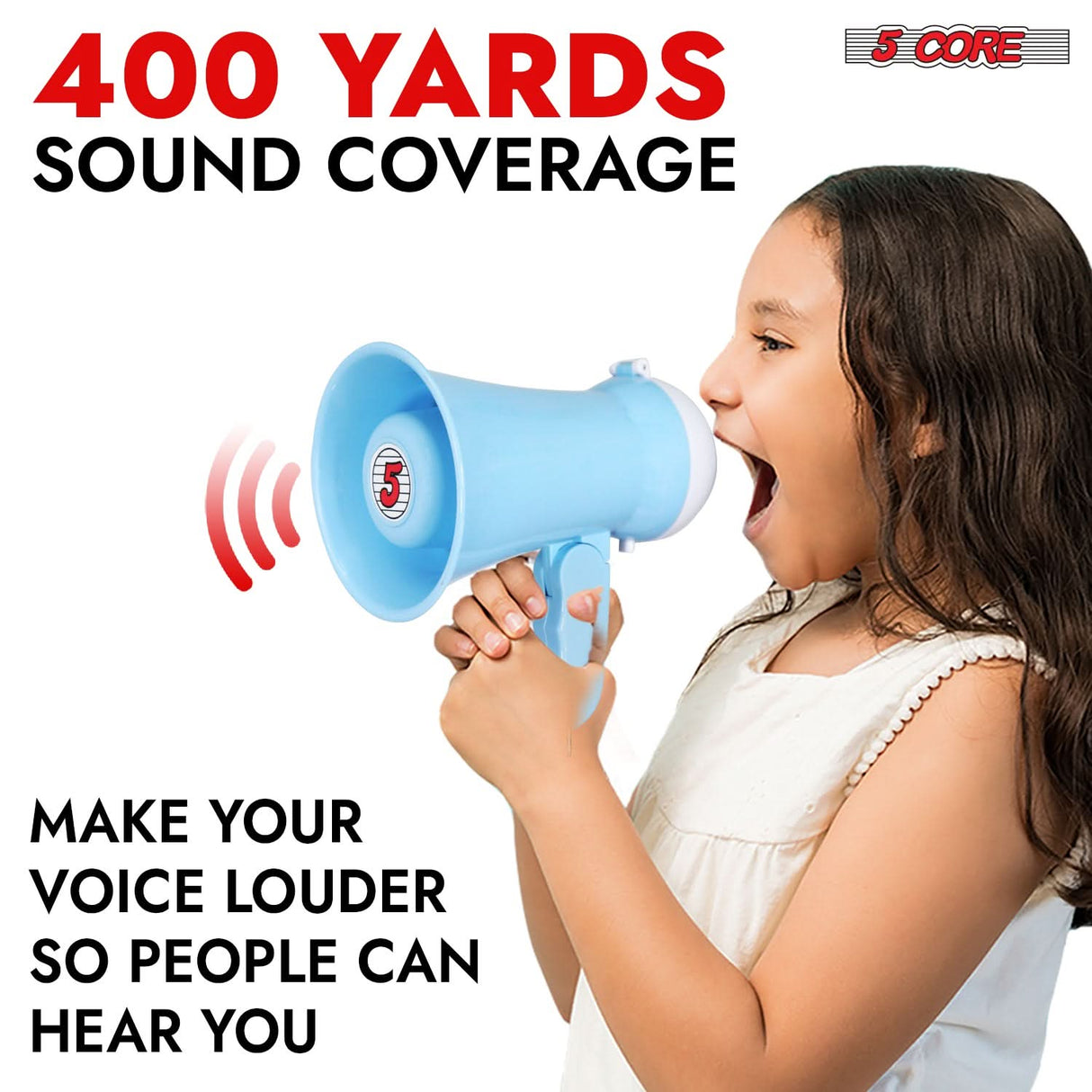 5Core Megaphone 15W Bull Horn Kids PA Speaker w 400 Yards Range Siren Lightweight Loud Mini Megafono