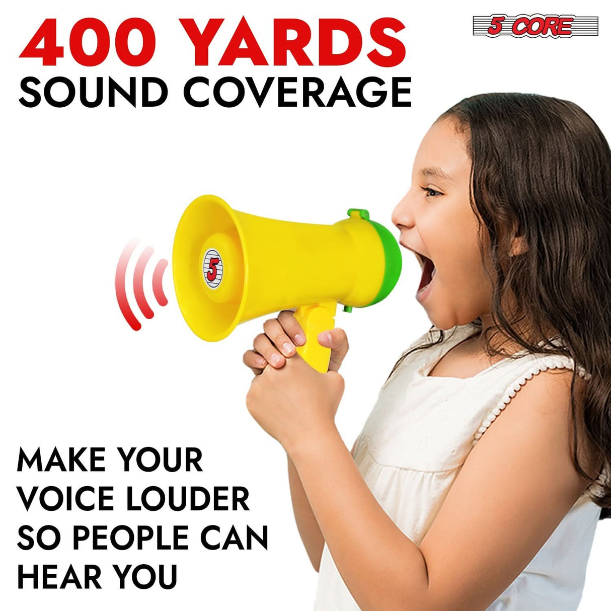Megaphone with clear, labeled buttons and essential controls, plus a shoulder strap for effortless mobility.