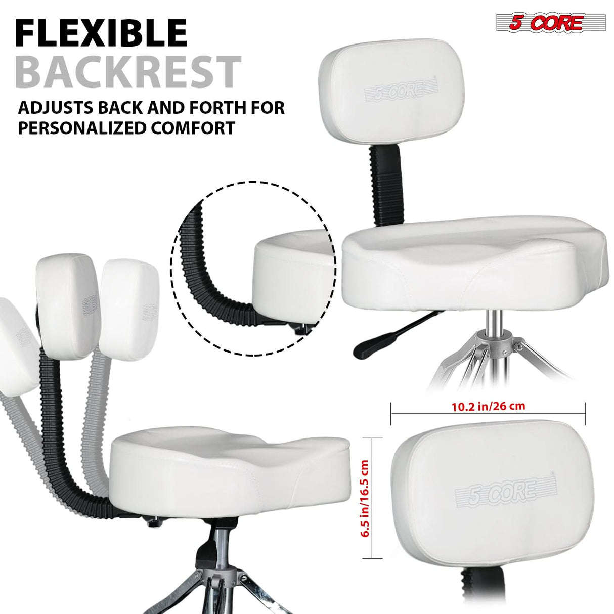 5 Core Drum Throne w Backrest 4" Padded Stool Adjustable 24.5" Drummer Chair w 441Lb Capacity