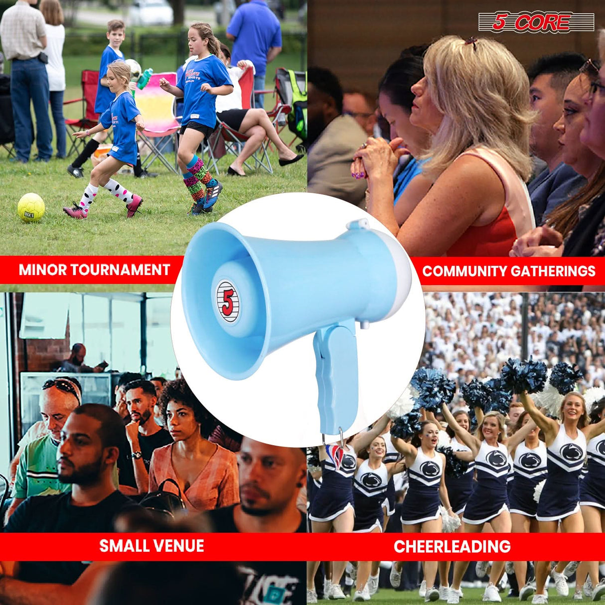 5Core Megaphone 15W Bull Horn Kids PA Speaker w 400 Yards Range Siren Lightweight Loud Mini Megafono