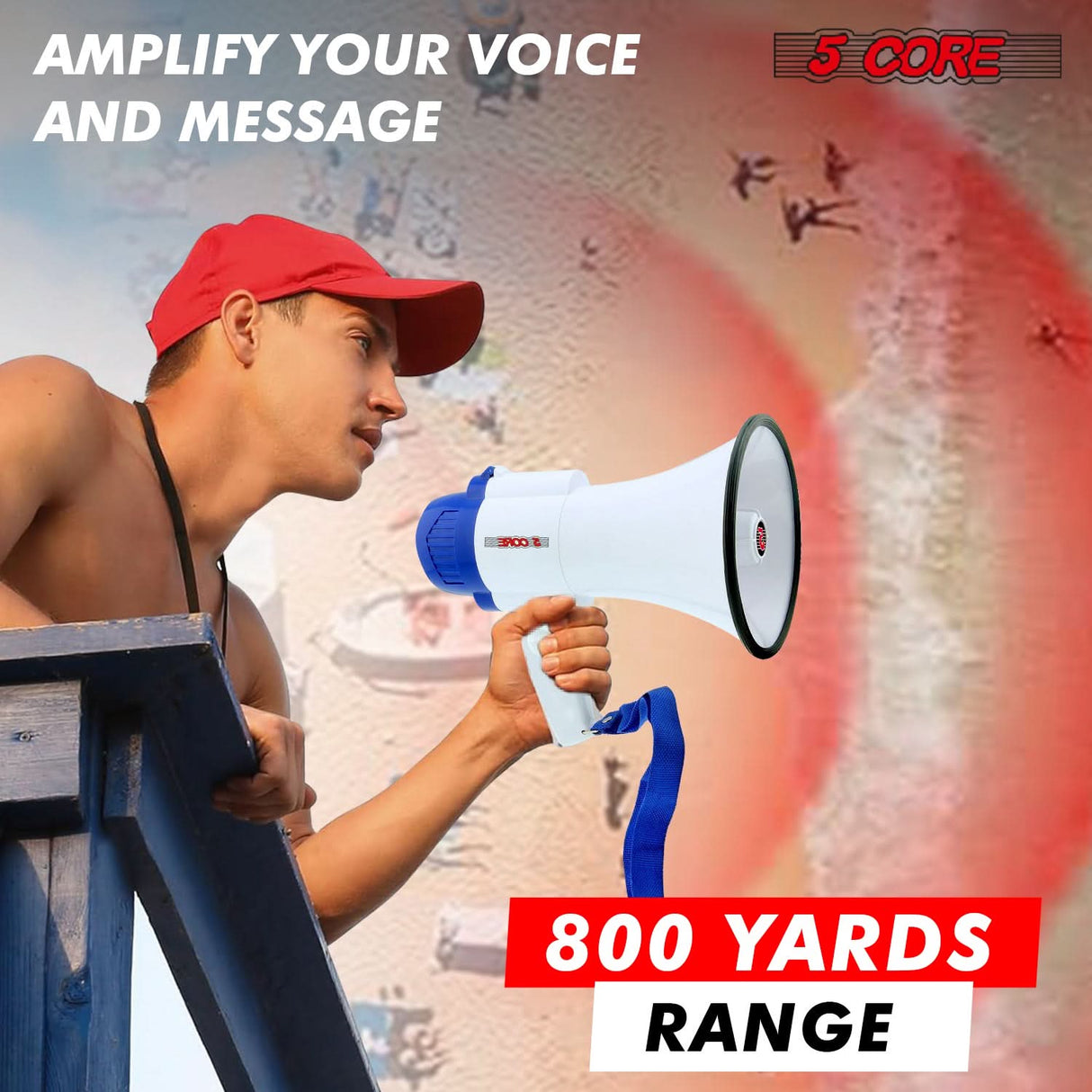 5 Core Megaphone 30W Bull Horn PA Speaker w 800 Yards Range USB Loud Siren Voice Amplifier Portable