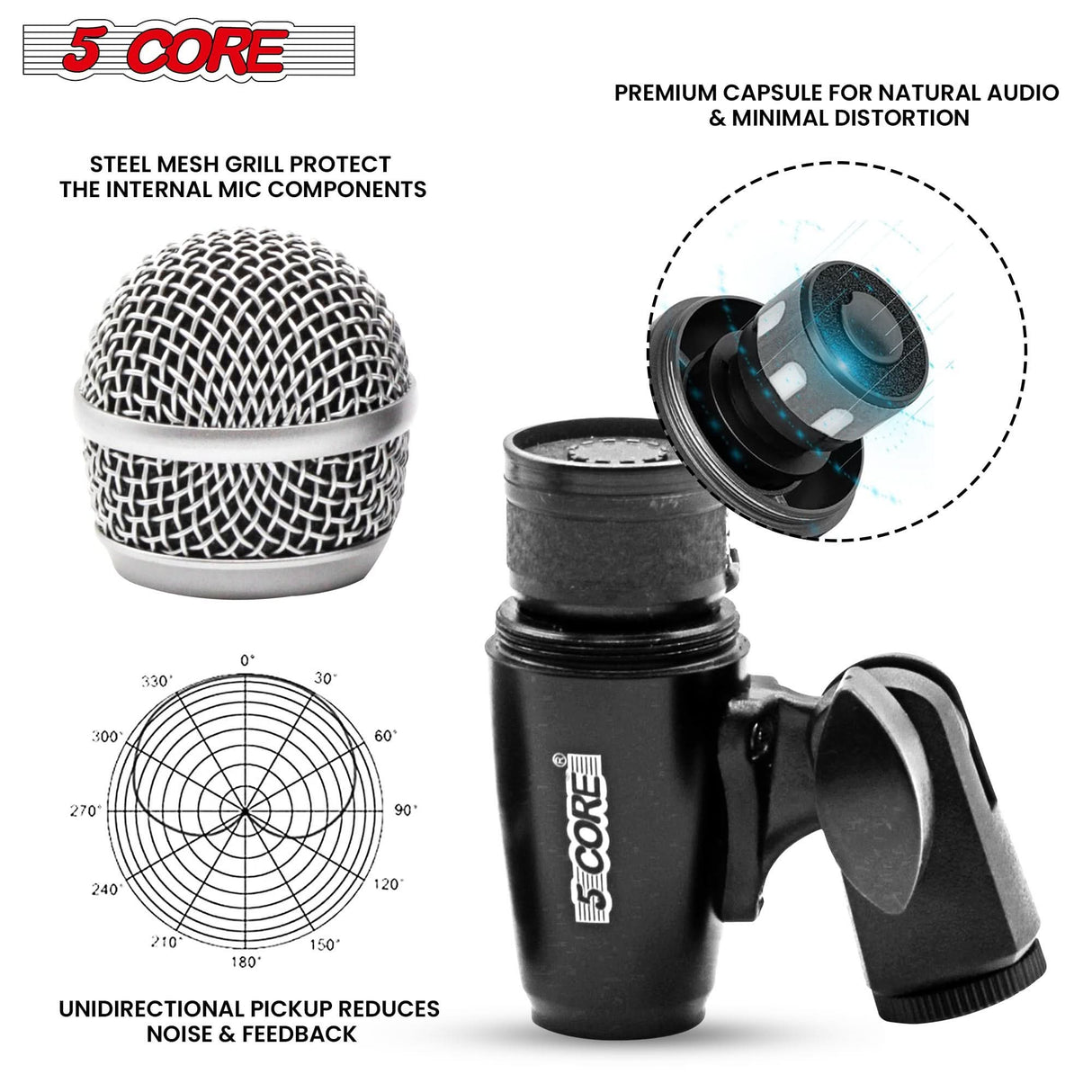 High-quality instrument mic by 5Core for live drums and studio setups