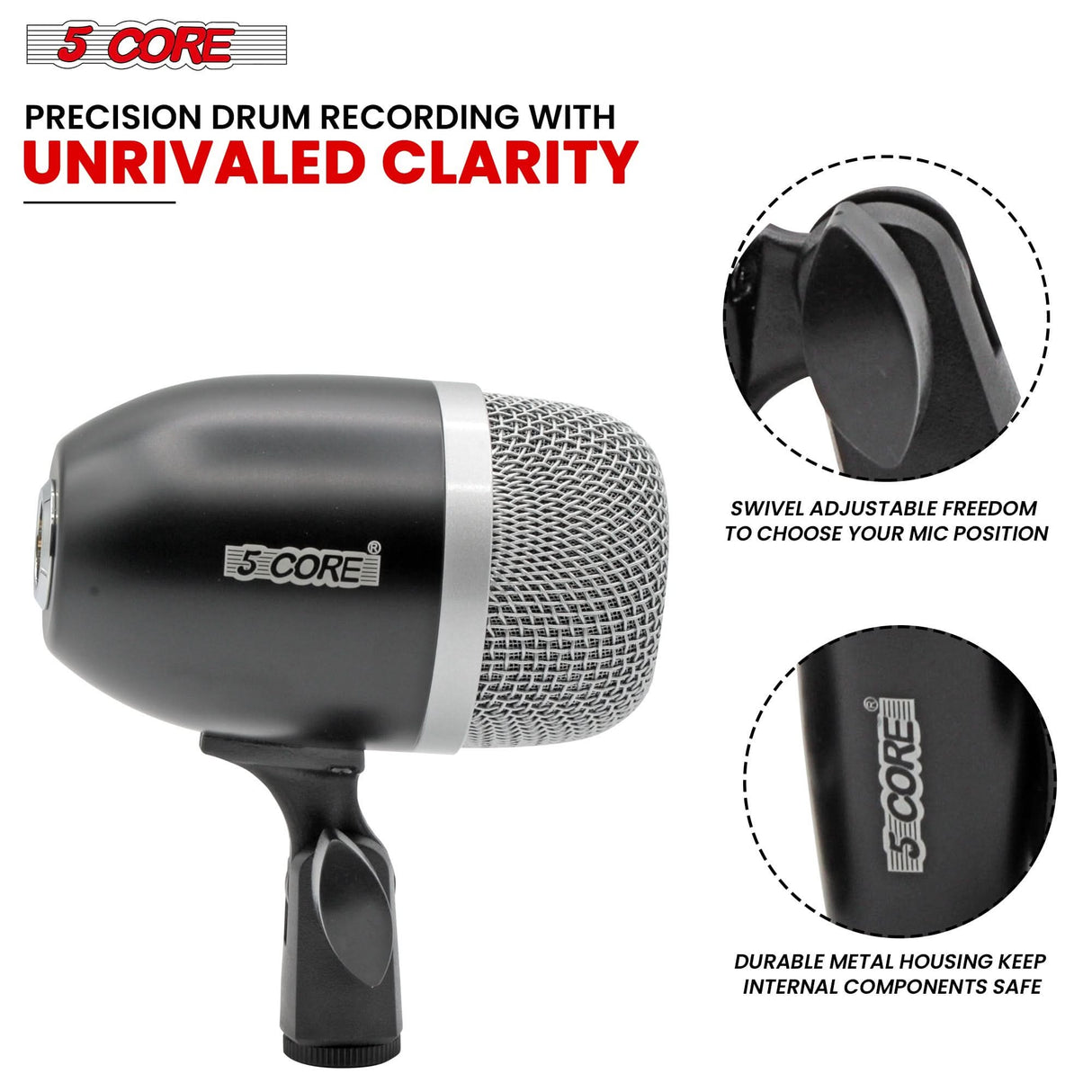 Durable 5Core black mic for toms, snares, and instrument recording