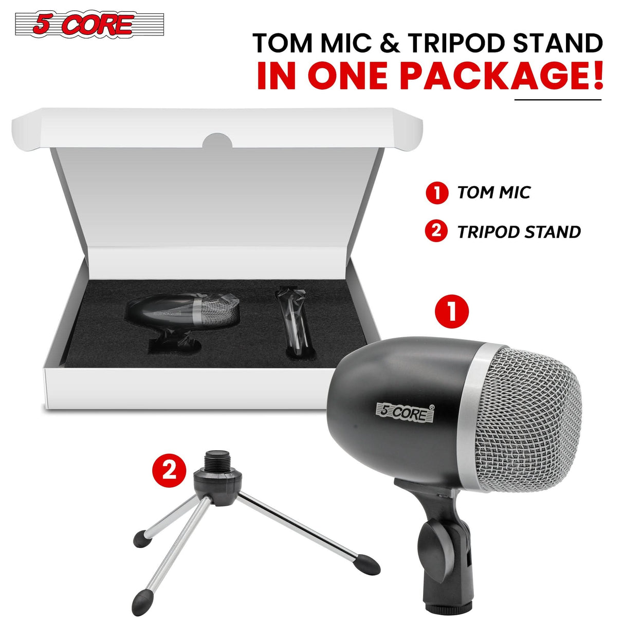 Close-up of 5Core cardioid microphone in black for accurate sound pickup