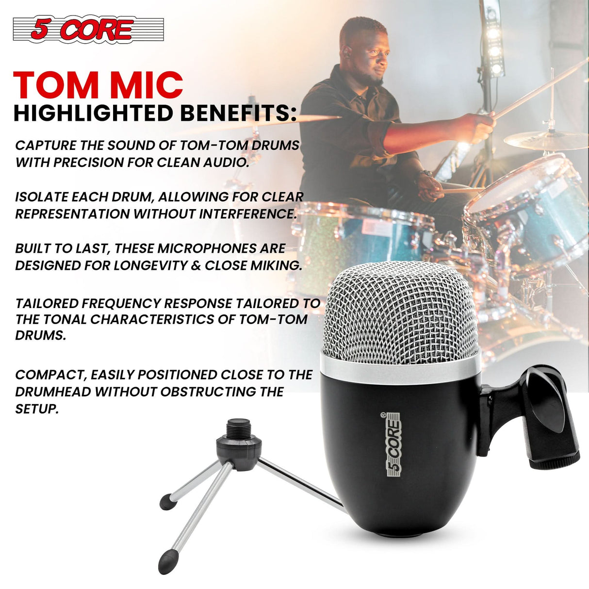 Compact 5Core instrument microphone with cardioid pattern in black
