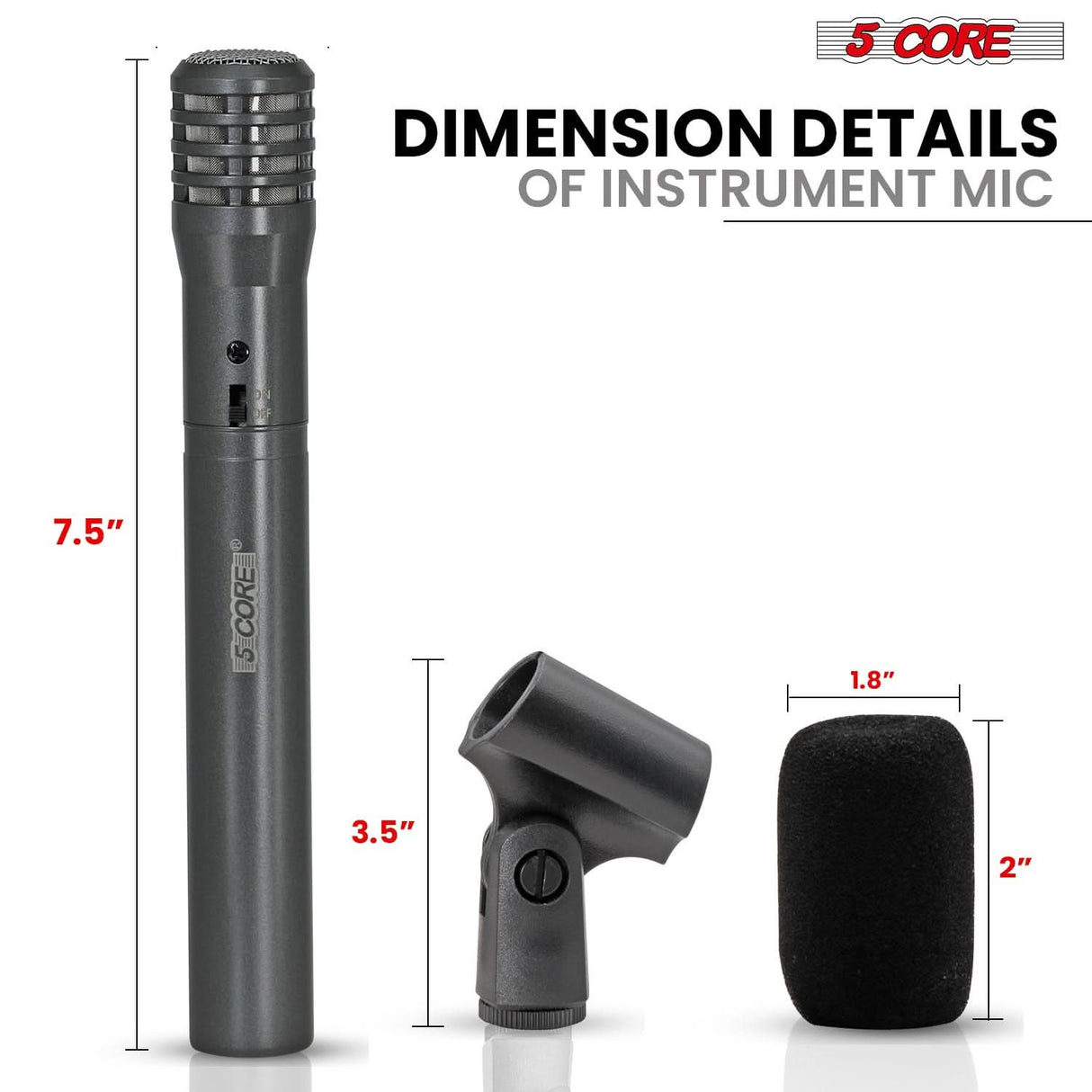 Grey condenser microphone for instruments with cardioid pickup by 5Core