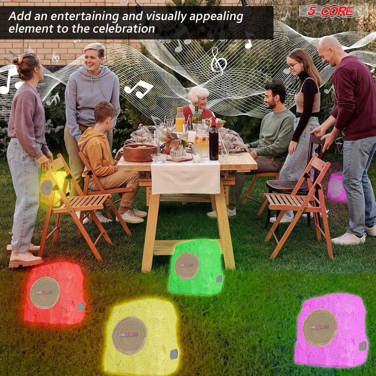5Core Outdoor Wireless Speakers Bluetooth Rock Waterproof Linkable TWS Garden Speaker BROWN 1 PC