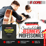 5Core Acoustic Guitar Strings 0.010-0.047 Steel Gauge Heavy Duty w Bright Tone For 6 String Guitars