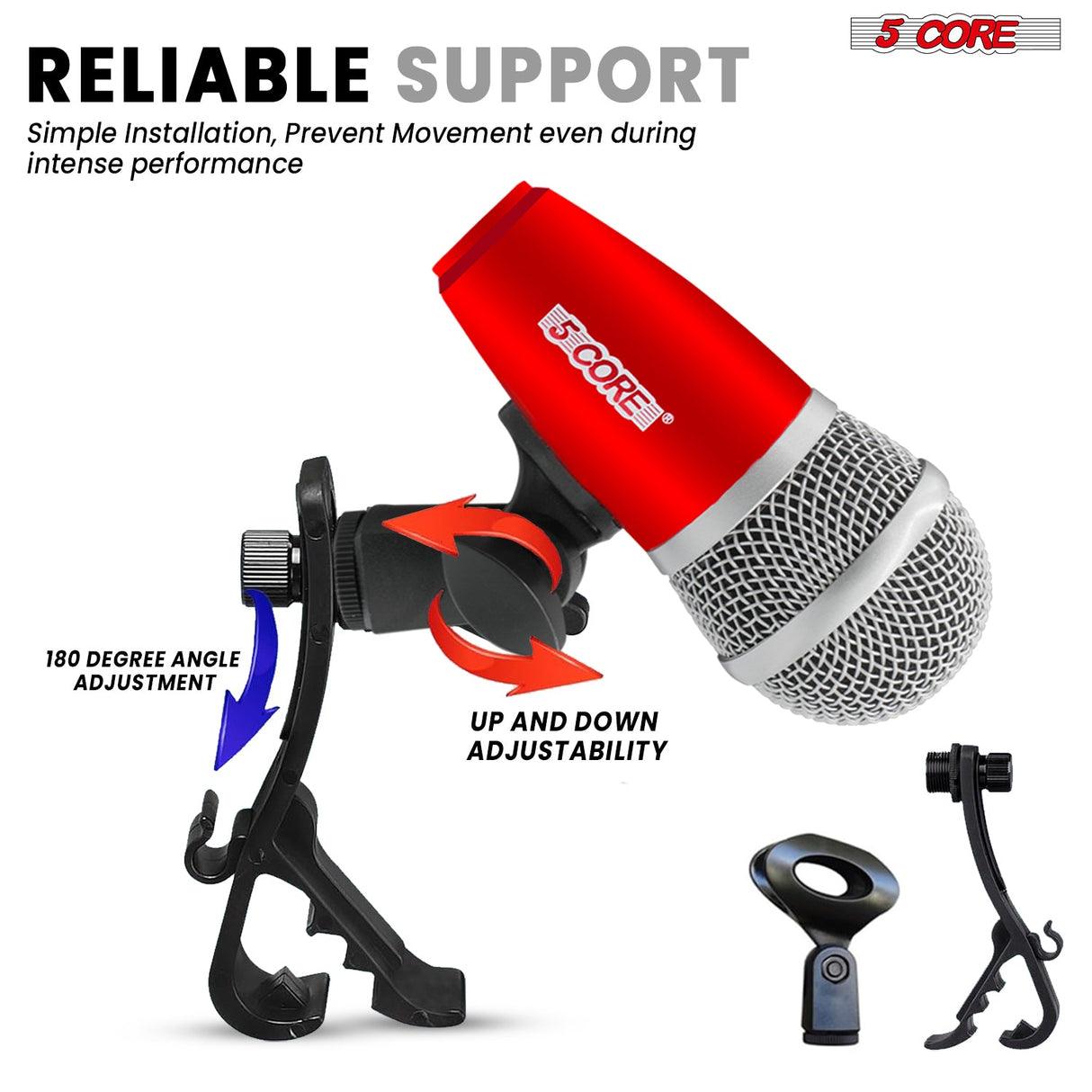 5Core Drum Mic Kit 9 Pcs Kick BassTom Snare Dynamic Mics Instrument Microphone Set RED