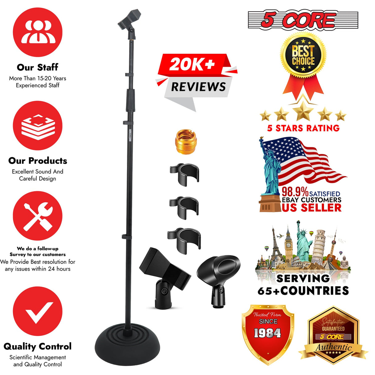 5Core Mic Stand Floor Heavy Duty Height Adjustable Pedestal Para Microfono for Singing On Stage Studio