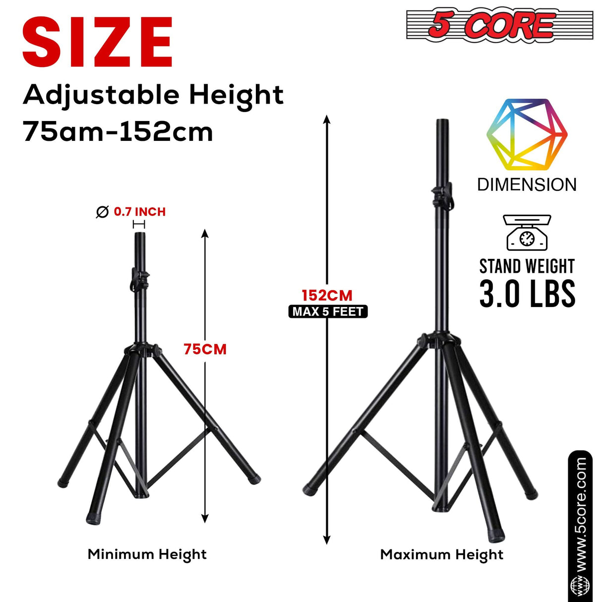 5 Core Speaker Stand Tripod Heavy Duty Adjustable 60" Universal Mount for PA DJ Studio