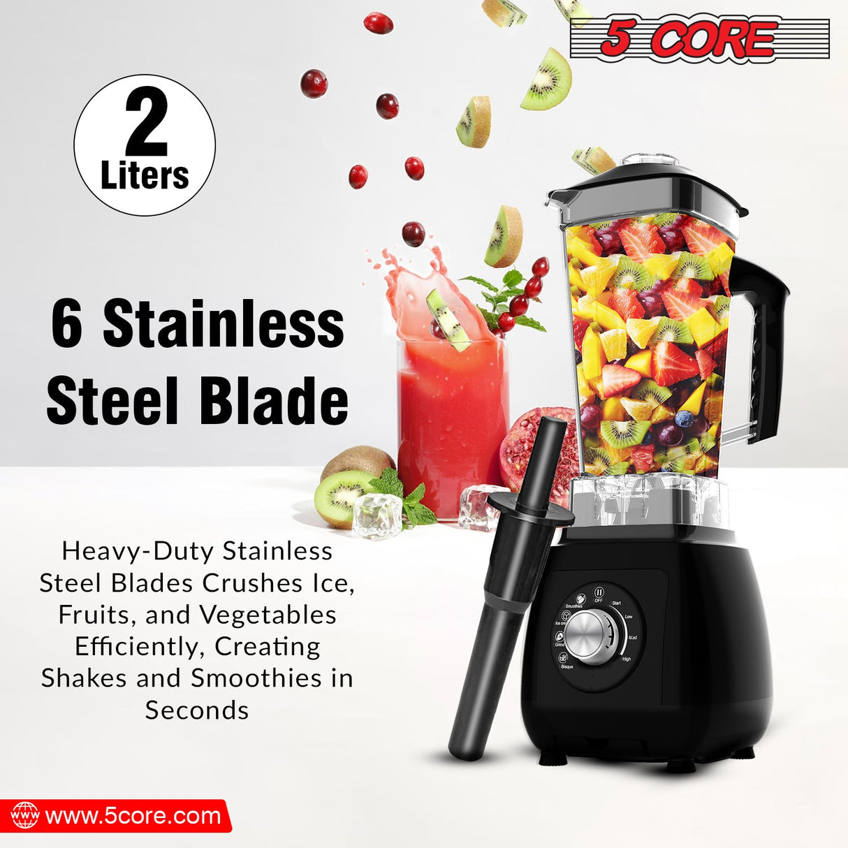 5Core Juicer Blender Machines 2000W Countertop Kitchen Smoothie Maker w 68oz Jar