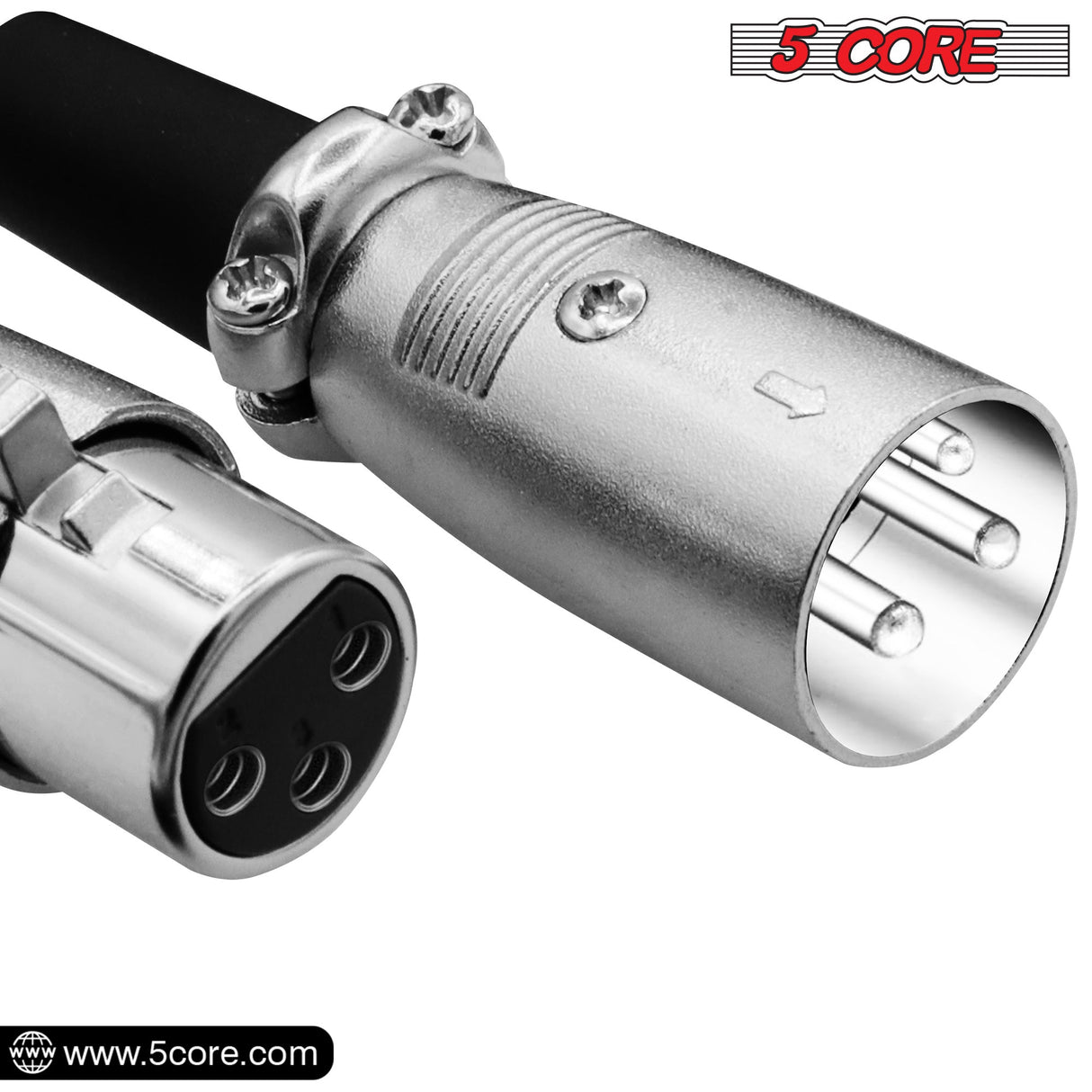 5Core XLR Connector Male Female to 1/4 Audio Jack 3 Pin Secure Mic Plug w Locking Ends