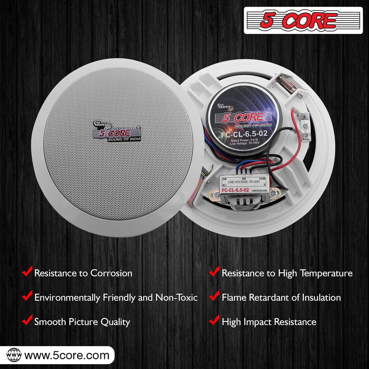 5Core Ceiling Speaker 6.5 Inch In Wall 2 Way Home Audio Mount 60W Sound System