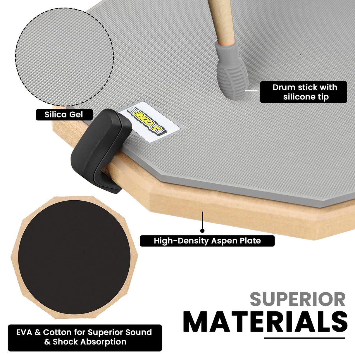 5Core Drum Throne Adjustable Guitar Stool Padded Seat + Drum Practice Pad Snare Drumming Stand