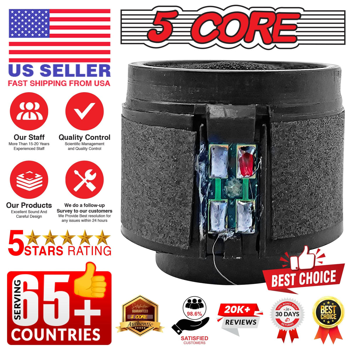 5 Core Microphone Replacement Cartridge 20Pc Neodymium Magnet Unidirectional Capsule for Dynamic Mic