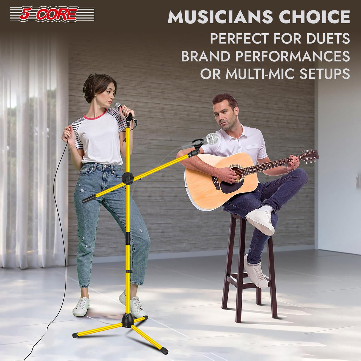 5Core Tripod Mic Stand Adjustable Heavy Duty Floor Holder Microphone Boom Arm YELLOW
