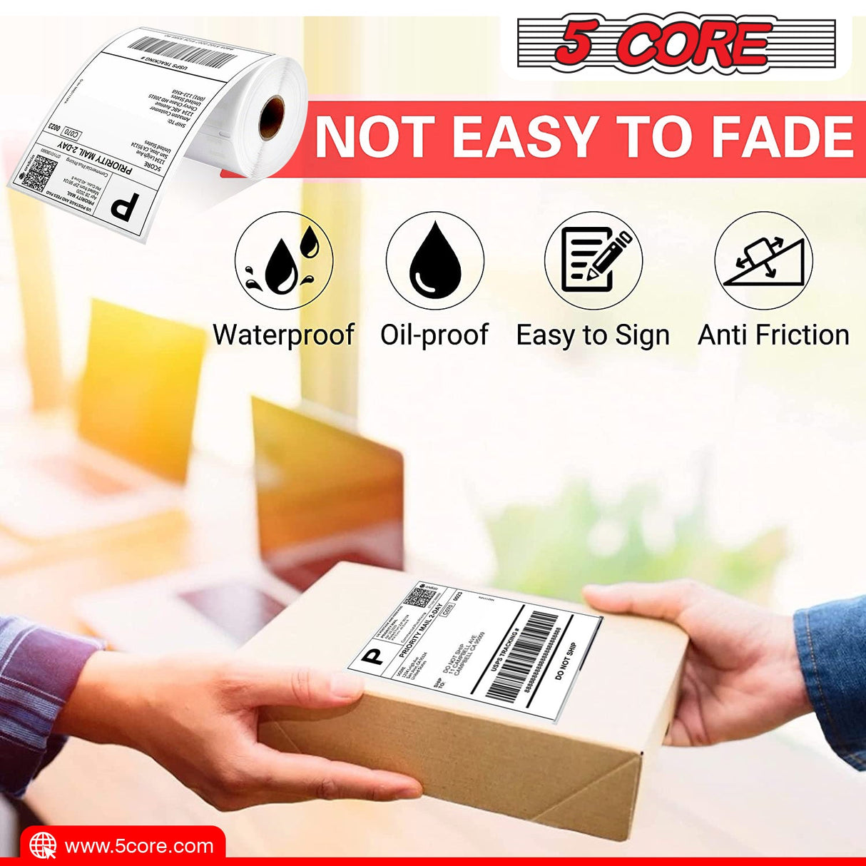 5 Core 4x6 Direct Thermal Shipping Labels, 1 Rolls 250 Labels per Roll, Perforated, Mailing Postage Shipping Label Compatible with Zebra Rollo