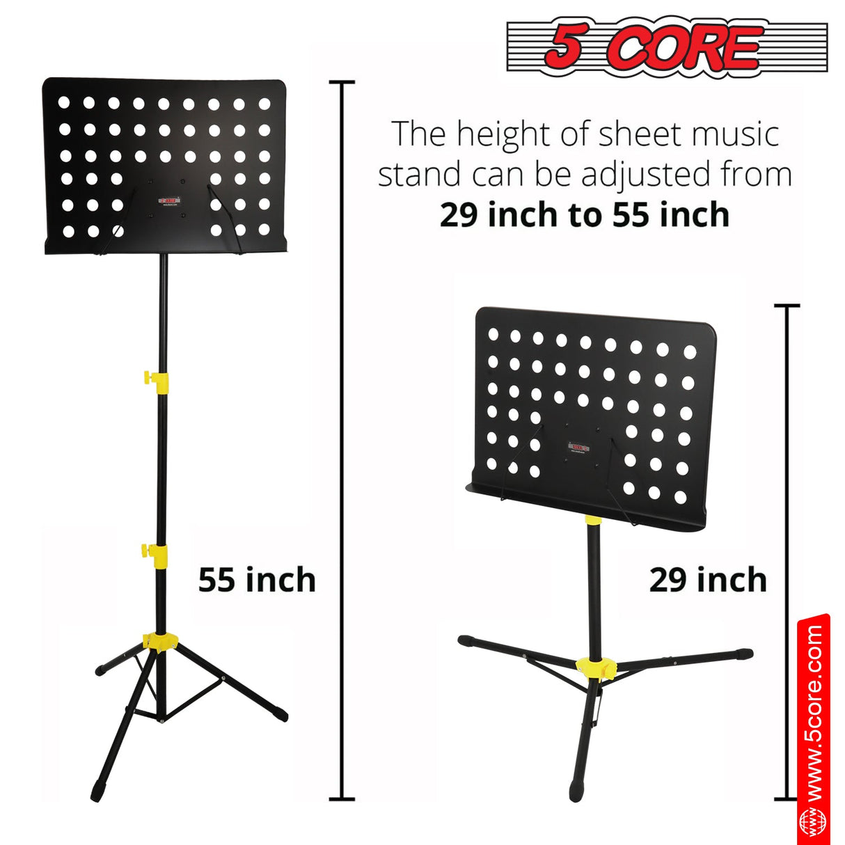 5Core Music Stand For Sheet Music Portable Tripod Adjustable Folding Note Holder Yellow