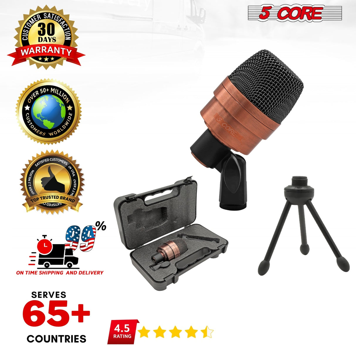 5 Core Tom Snare Mic Cardioid Dynamic Microphone for Drum Kit Precision Instrument COPPER