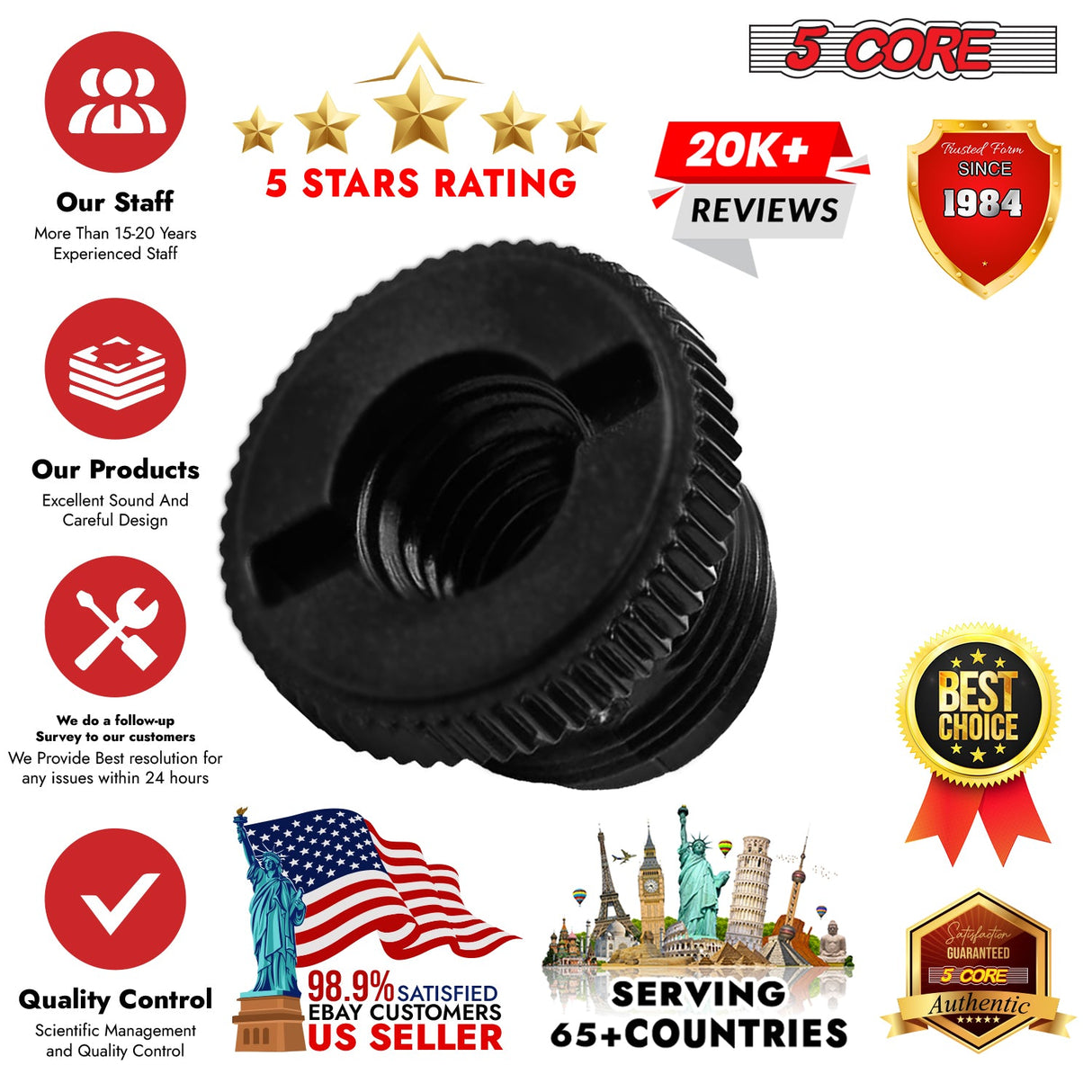 5 Core Mic Stand Adapter 5/8 Male to 3/8 Female Screw Thread Conversion Connector