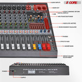 5Core Audio Mixer 24 Channel DJ Mixing Board Bluetooth USB Analog Professional Mezclador De Audio