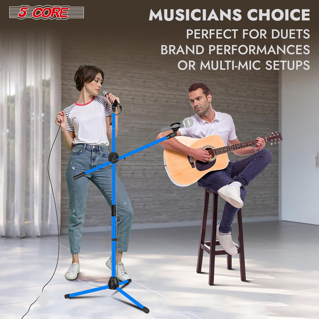 5Core Tripod Mic Stand Adjustable Heavy Duty Floor Holder Microphone Boom Arm SKY BLUE