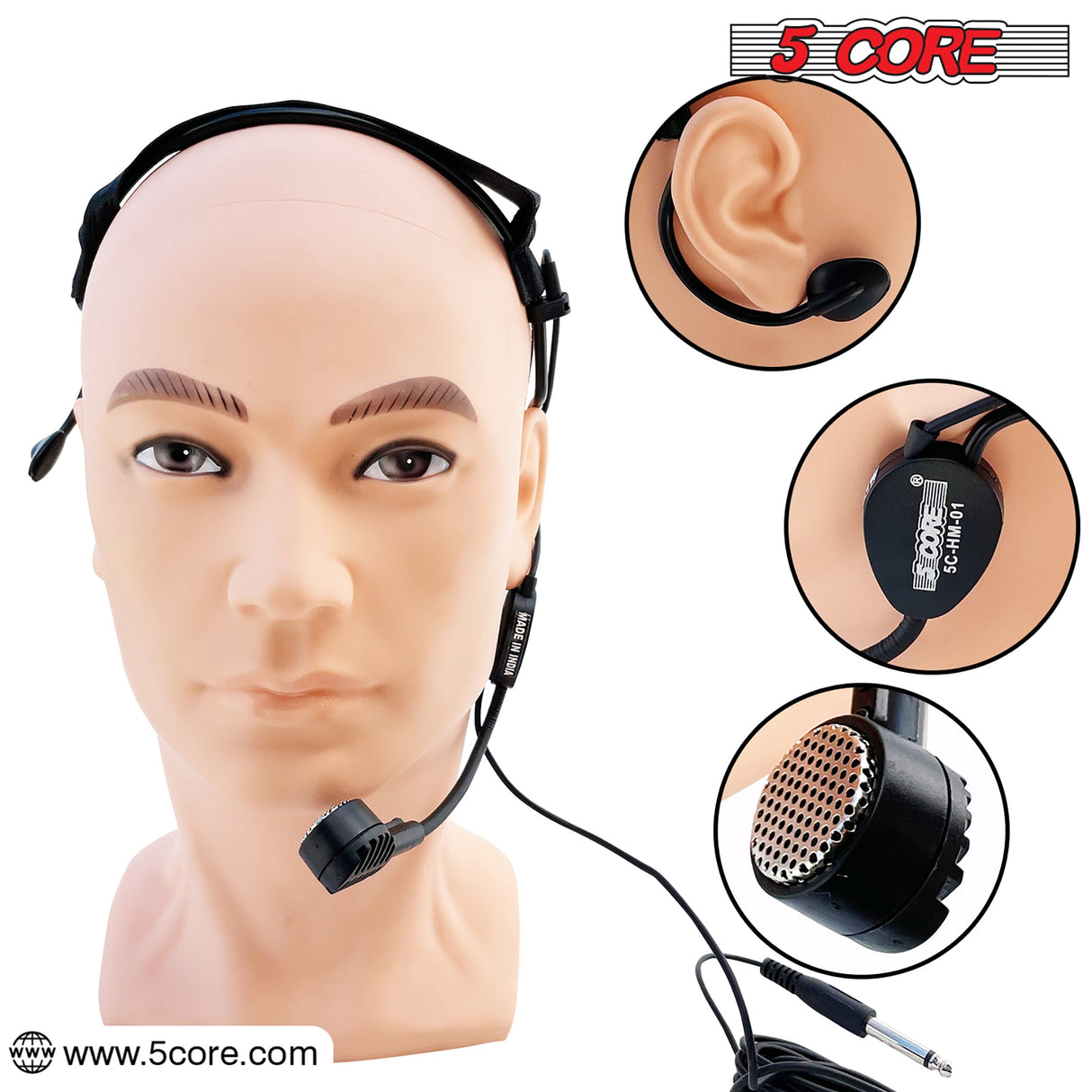 5 Core Headset Microphone Professional Flexible Boom Wired Hands Free Mic 1/4" Connector Jack