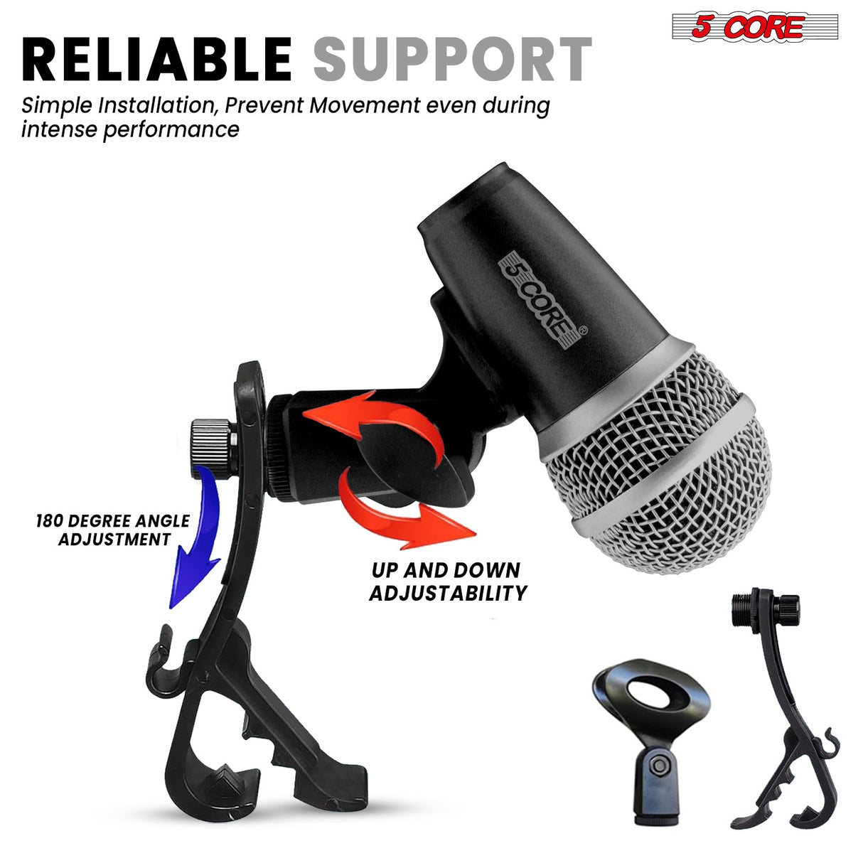 5Core Drum Mic Kit 9 Pcs Kick BassTom Snare Dynamic Mics Instrument Microphone Set BLACK