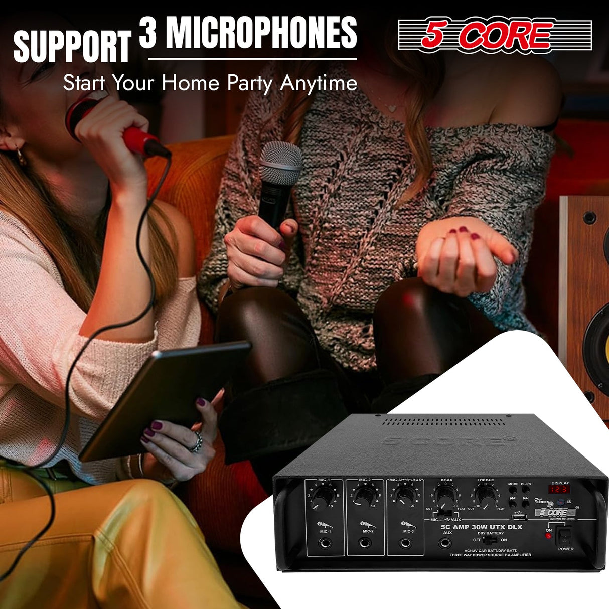 5Core Amplifier Home Audio Stereo Receiver PA Speaker Microphone Surround Sound Amp