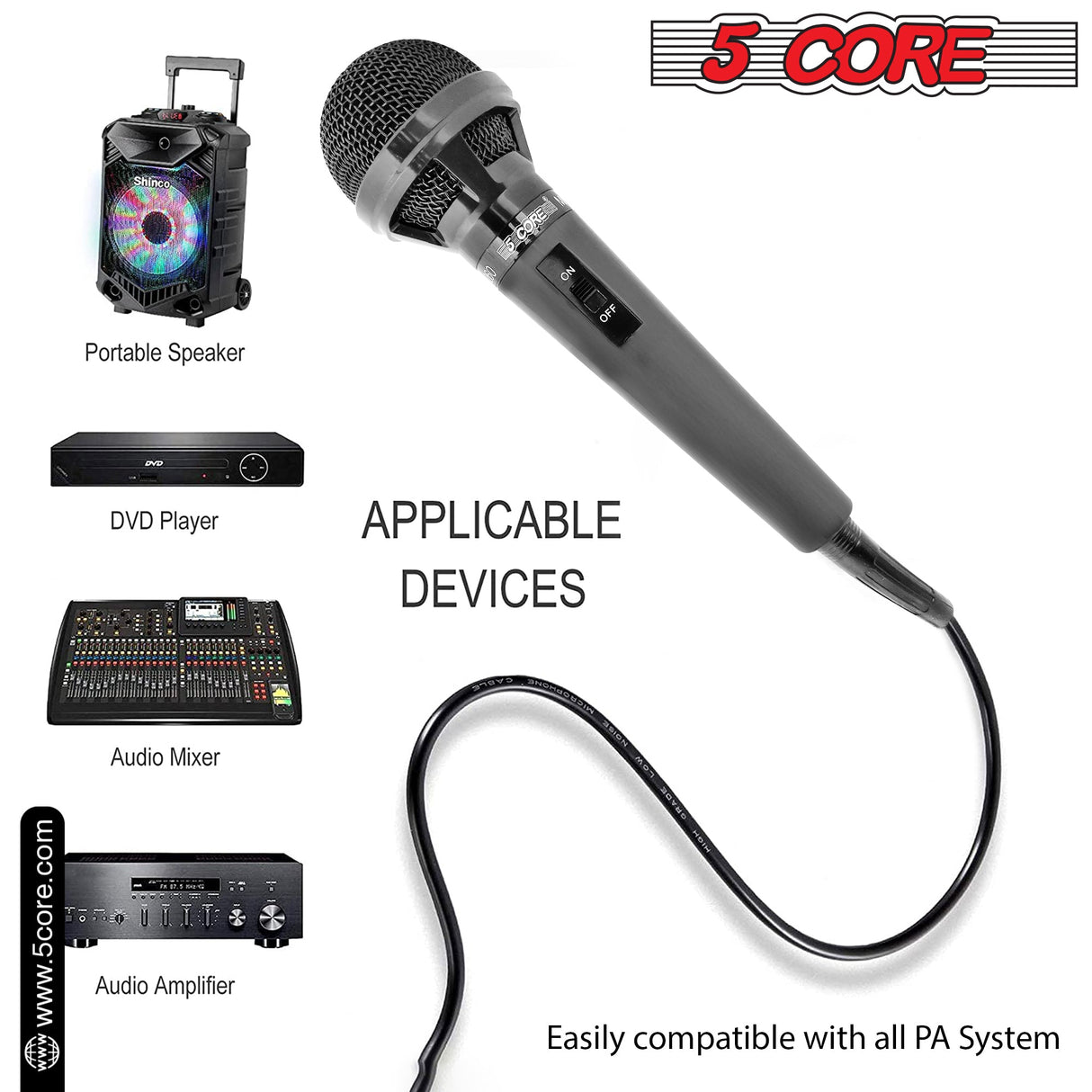 5Core XLR Microphone Dynamic Mic Karaoke Singing Studio Mics Handheld Microfono