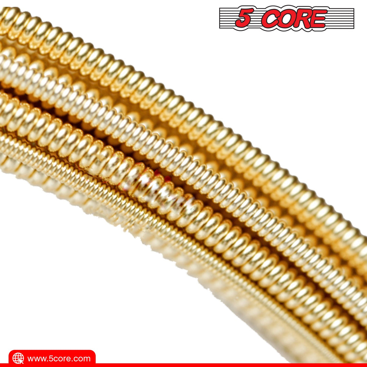 5Core Acoustic Guitar Strings 0.010-0.047 Steel Gauge Heavy Duty w Bright Tone For 6 String Guitars