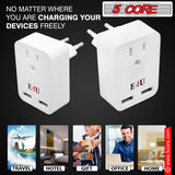 5 Core European Travel Plug Adapter w 2 USB Ports Universal Adopter for International Power Outlet