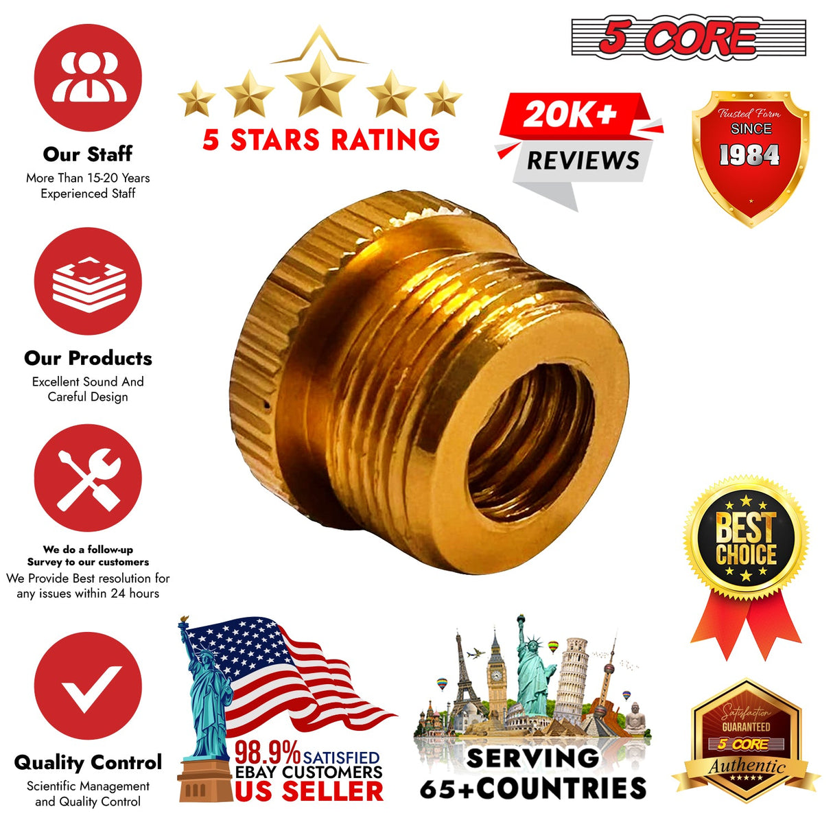 5 Core Mic Stand Adapter 5/8 Male to 3/8 Female Screw Thread Conversion Connector