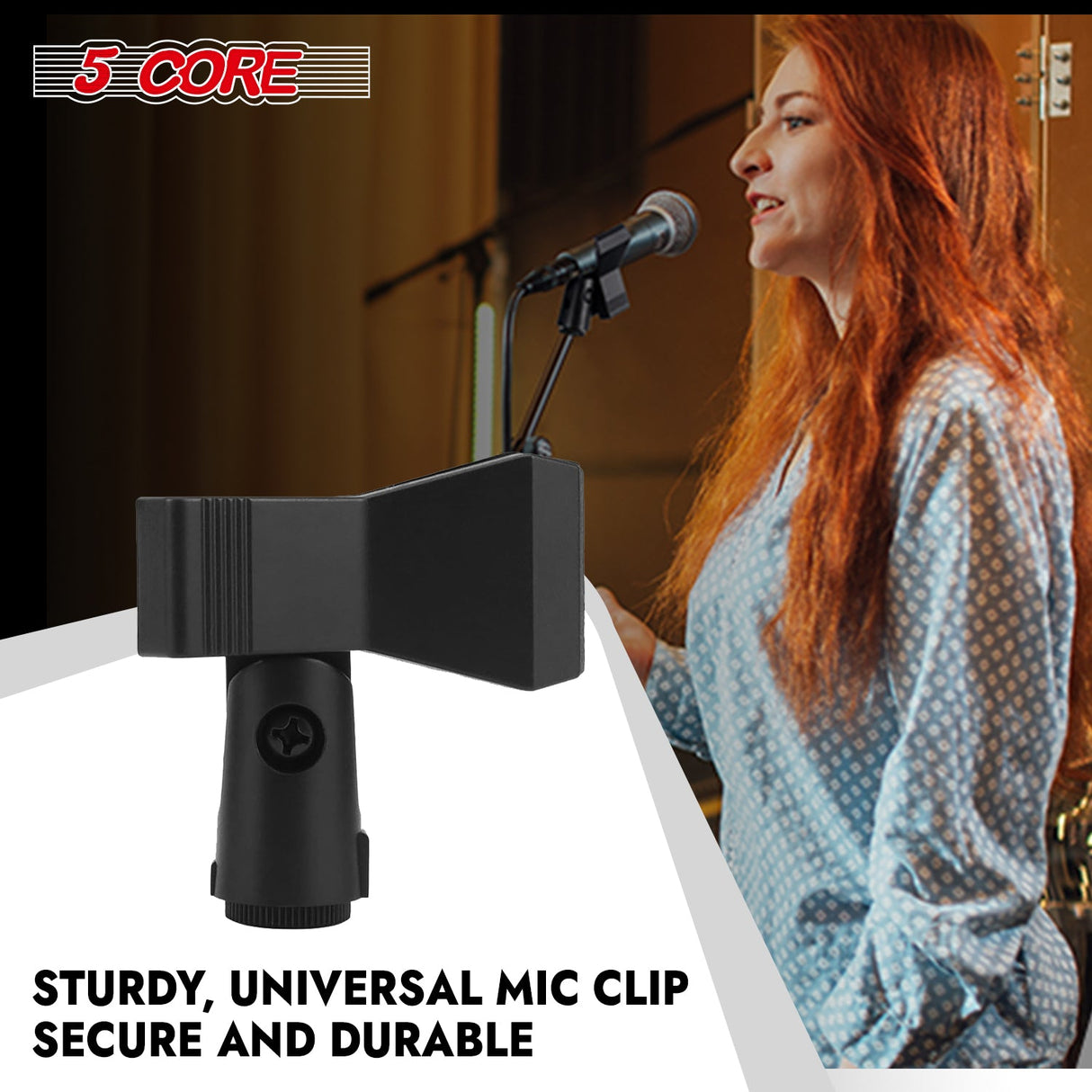 5 Core Microphone Clip Holder 2 Pieces with Screw Adapters 5/8 to 3/8 Inch