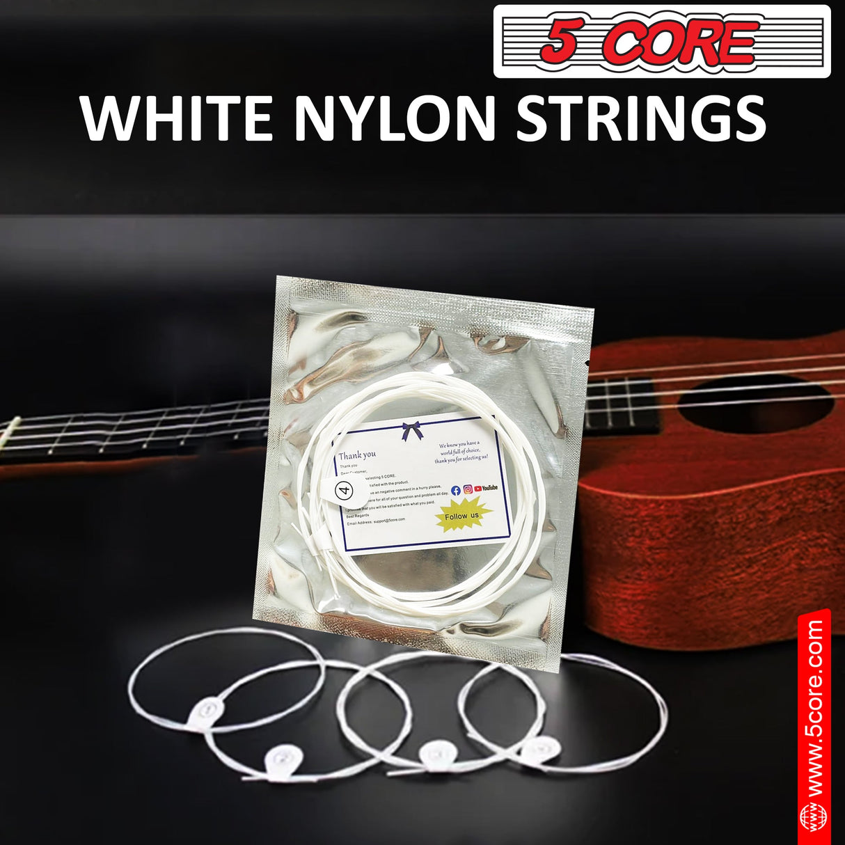 5Core Ukulele Strings Nylon w Deep Bright Tone Consistent Reliable Durability Uku String