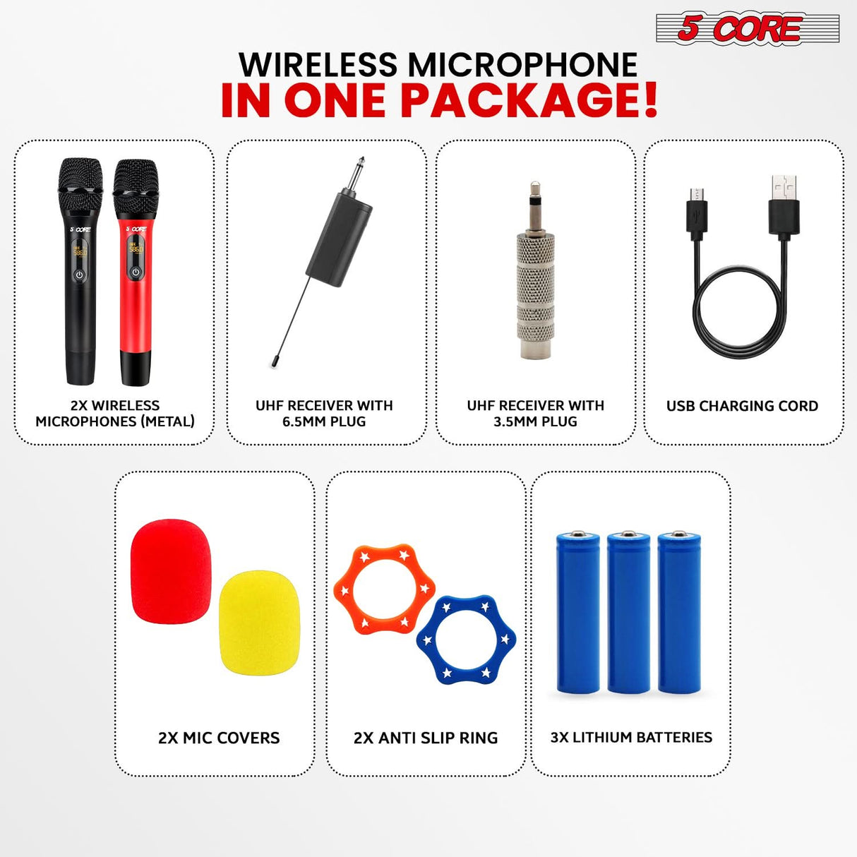 5Core Wireless Microphone Pair UHF Handheld Microfonos Inalambricos Cordless Mic