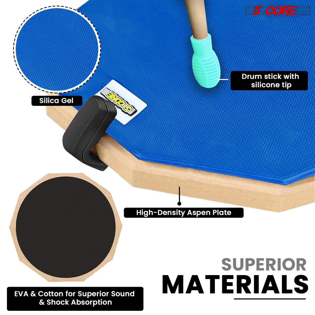 5Core Drum Throne Adjustable Guitar Stool Padded Seat + Drum Practice Pad Snare Drumming Stand