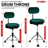 5 Core Drum Throne w Backrest 4" Padded Adjustable 26.5" Drummer Stool w Velvet Top 441Lb Capacity