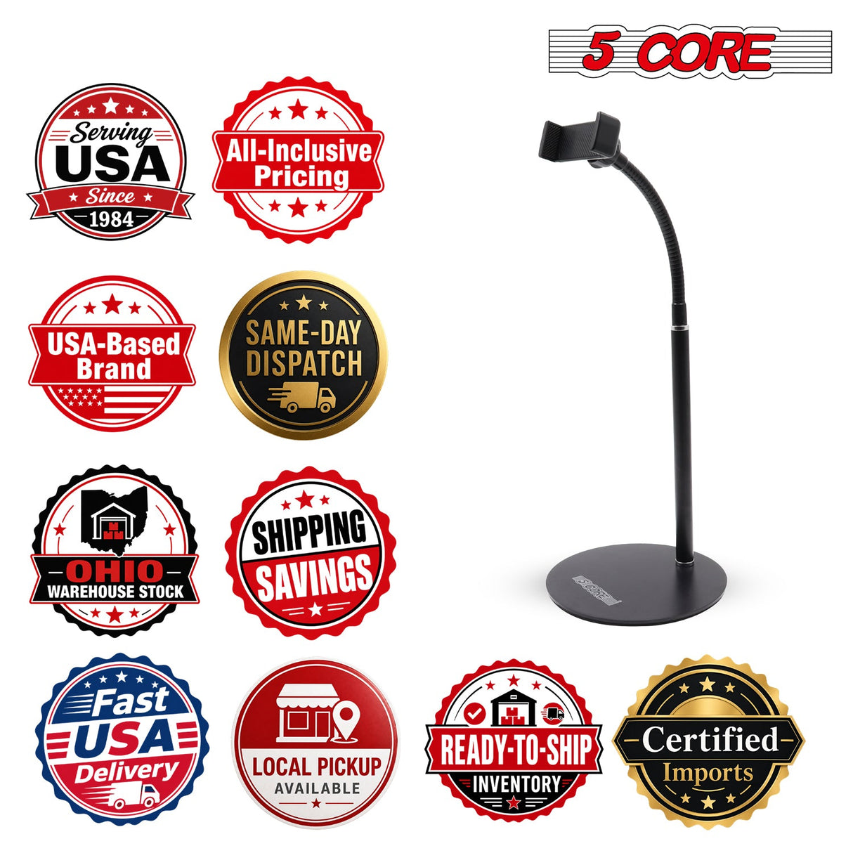 5Core Cell Phone Stand for Desk Adjustable Scissor Boom Arm Stands Tablet Cellphone