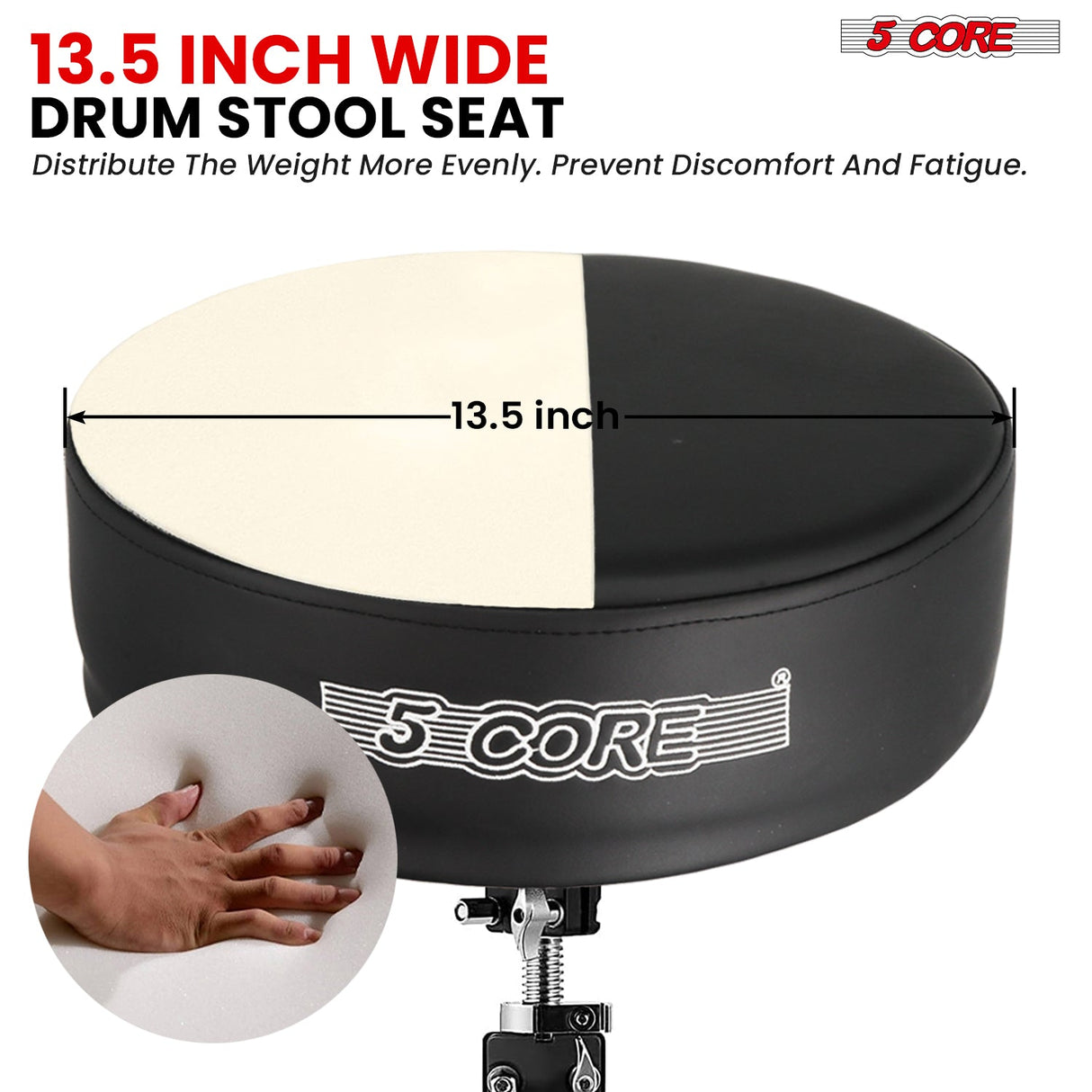 5Core Drum Throne Padded Adjustable Guitar Stool Drummer Seat for Adults & Kids BLACK - DS CH BLK PR HD