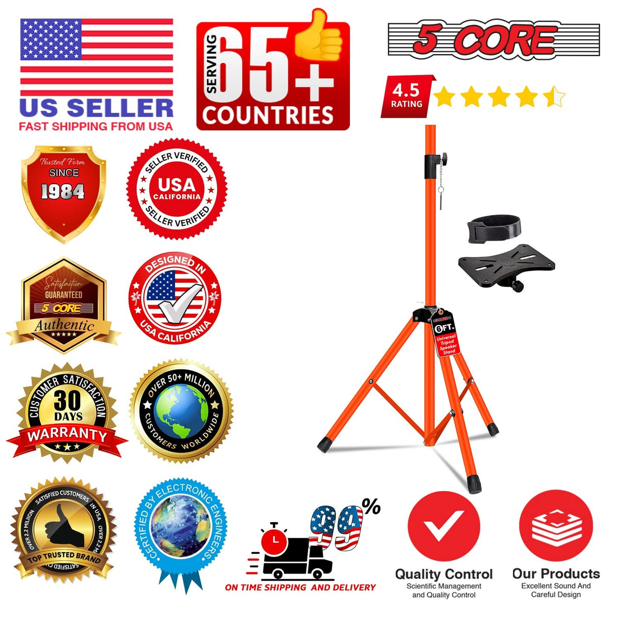 5 Core Speaker Stand Height Adjustable PA DJ Tripod Studio Monitor Stands w 35mm Compatible Insert