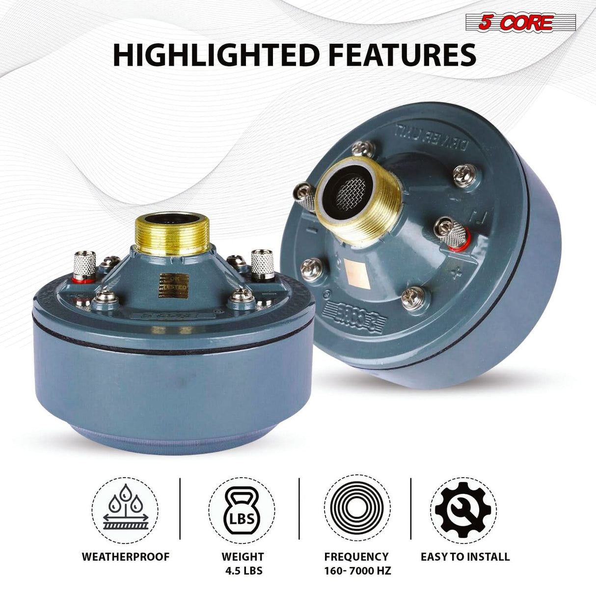 5Core PA Horn Speaker Set 2" Compression Driver 600W 16 Ohm Weatherproof Aluminum Body 18 TPI Thread