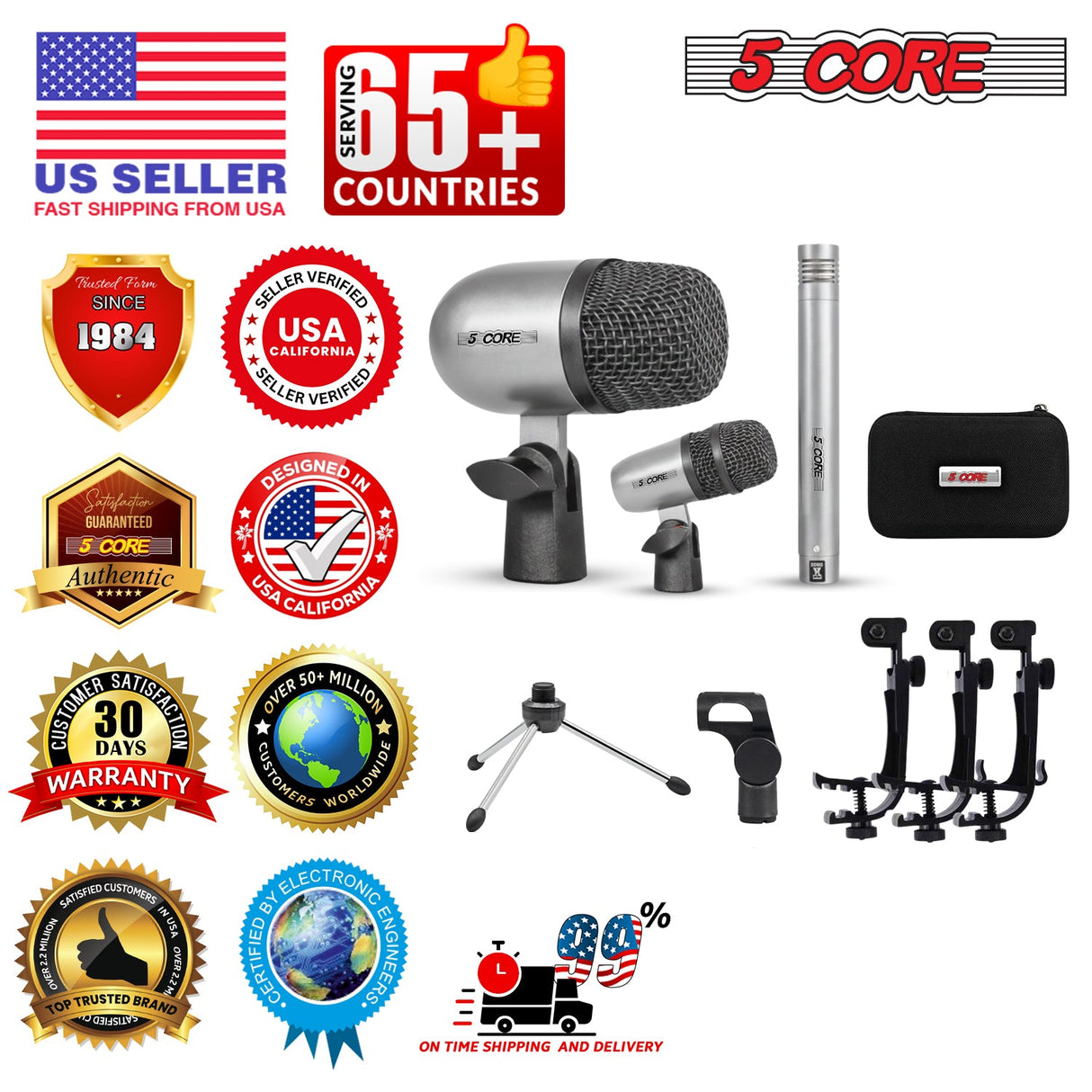 5 Core Conga Mic Snare Tom Set Professional XLR Cardioid Unidirectional Instrument Microphone Kit