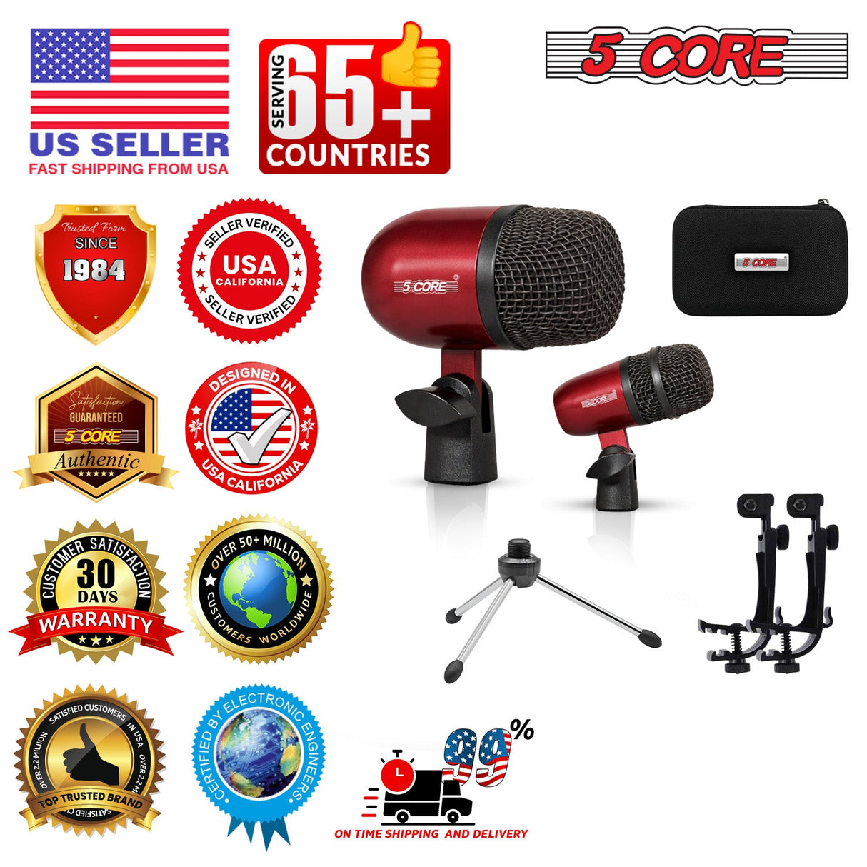 5 Core Conga Mic Snare Tom Set Professional XLR Cardioid Condenser Instrument Microphone Kit