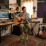 5Core Guitar Stool 3.15" Padded Chair w Backrest Foldable Music Seat Built in Foot Rest Guitar Stand