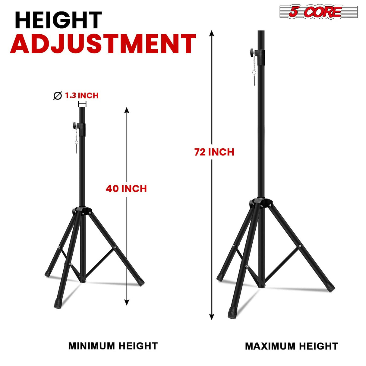 5 Core Speaker Stand Height Adjustable PA DJ Tripod Studio Monitor Stands w 35mm Compatible Insert