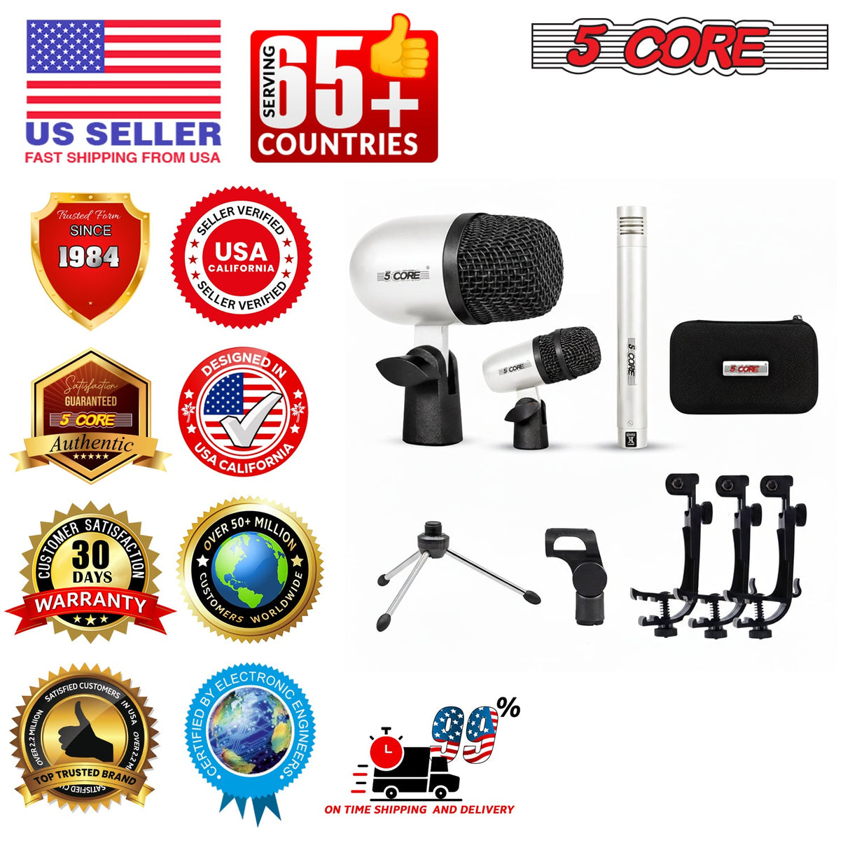 5 Core Conga Mic Snare Tom Set Professional XLR Cardioid Unidirectional Instrument Microphone Kit